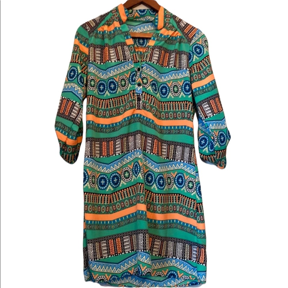 Geometric Designed 3/4 Sleeve Dress